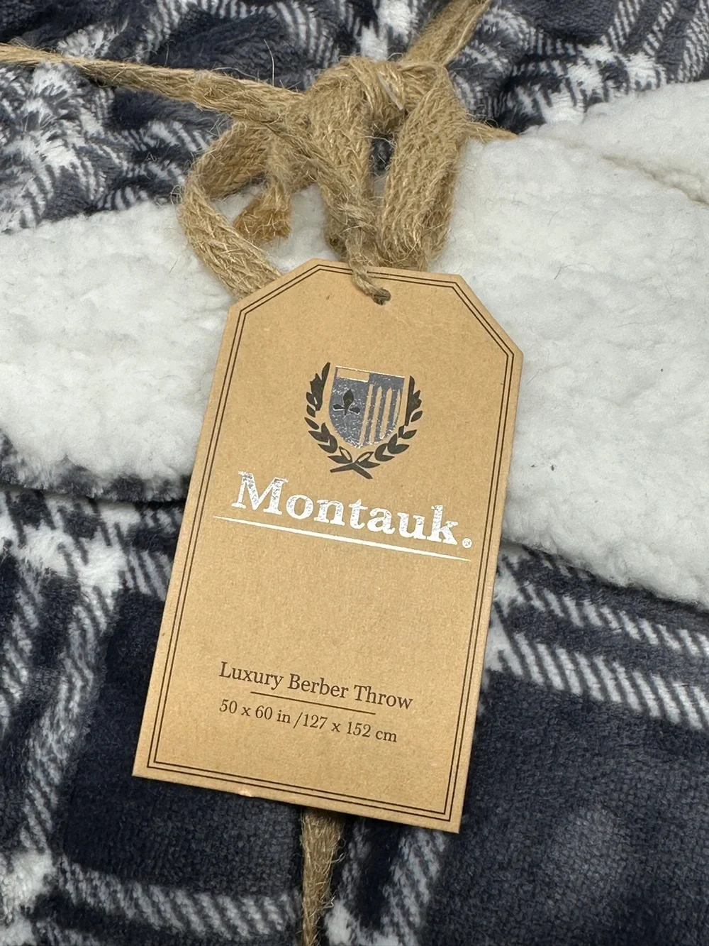 NEW Montauk - Plush Sherpa fleece Throw Blanket - Black & White Plaid 50 x 60